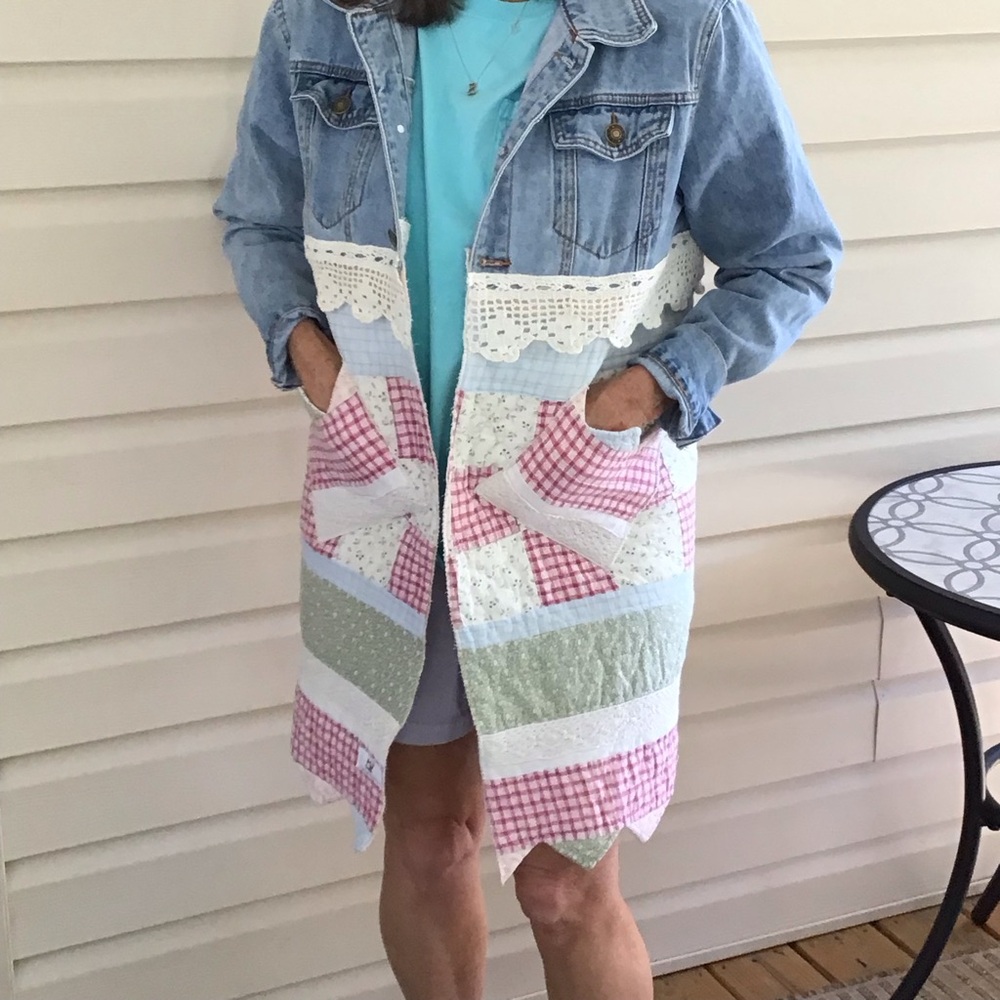 Upcycled denim quilt coat/ jacket sz ladies L
Boho hippie